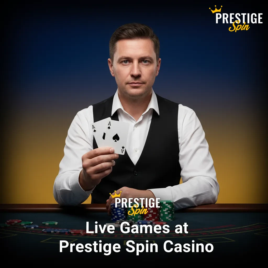 Live dealer casino lobby at Prestige Spin with 250+ tables: roulette, blackjack, baccarat, poker, and TV games.