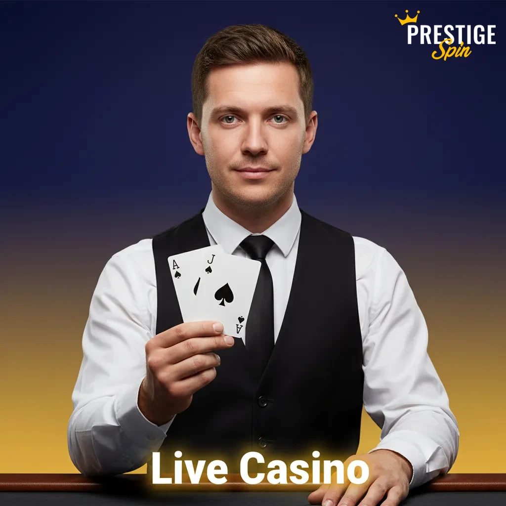 Live casino screen with real dealer and betting UI; options for roulette, blackjack, baccarat, poker, and game shows.