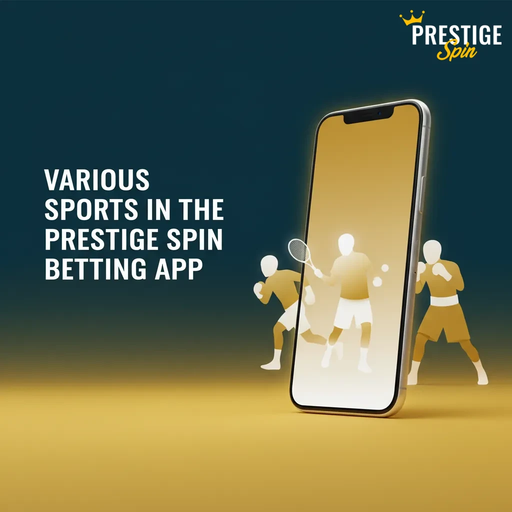 Prestige Spin app showing live sports betting with football, tennis, NBA, esports, horse racing, stats and streams.