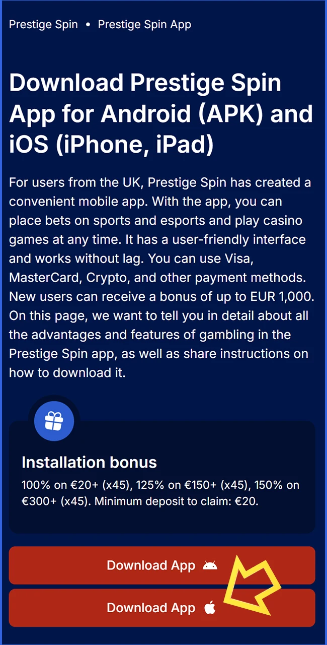 Launch the mobile site on the Prestige Spin website United Kingdom today.