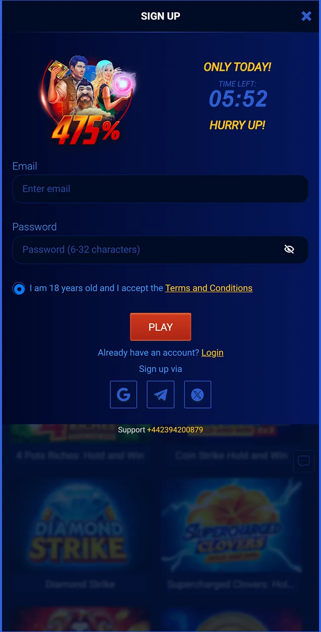 Create your new player account on the Prestige Spin website United Kingdom.