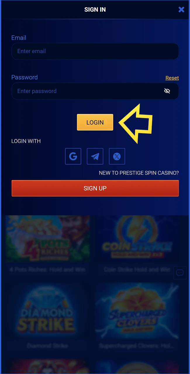 Access your player profile on the Prestige Spin website United Kingdom today.