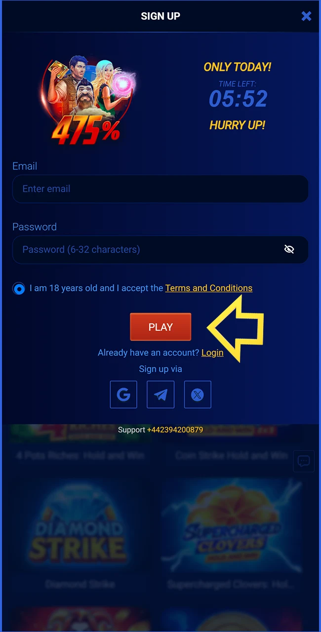 Finish your new account setup on the official Prestige Spin website.