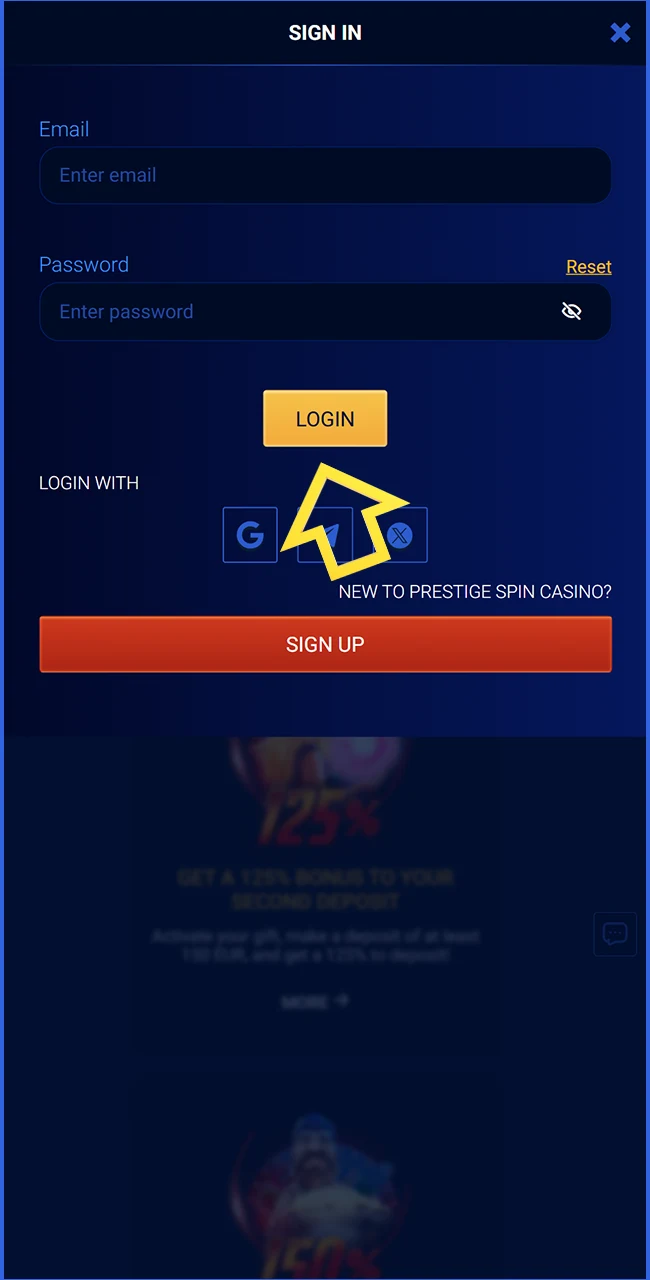 Enter the gaming lobby on the official Prestige Spin website now.