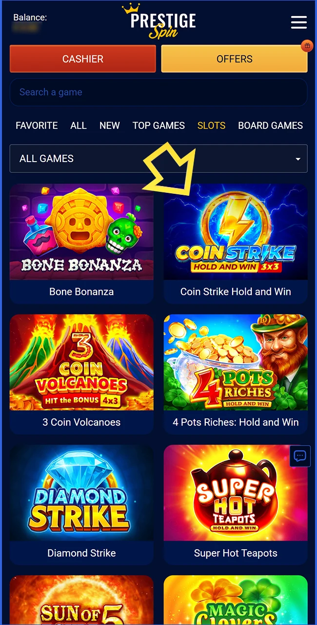 Choose your favorite slot machine on the Prestige Spin website United Kingdom.